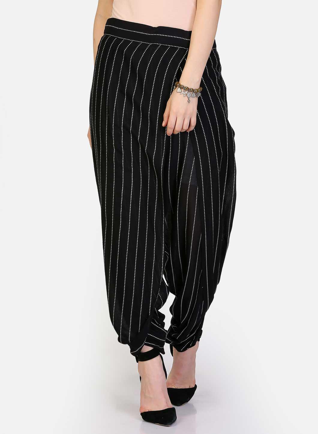Black Dhoti Style Striped Pants - wforwoman