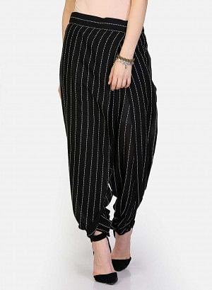 Black Dhoti Style Striped Pants - wforwoman