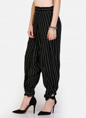 Black Dhoti Style Striped Pants - wforwoman