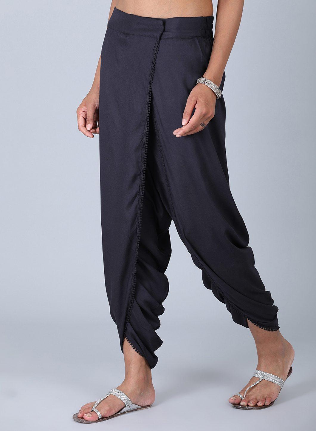 Blue Solid Tulip Pants - wforwoman