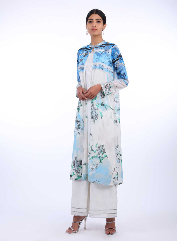 Blue & White Printed Layered kurta