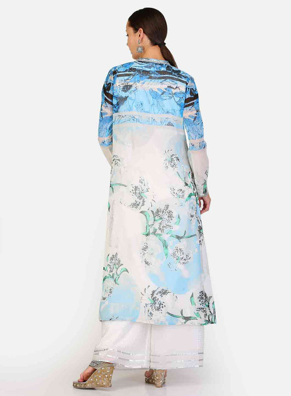 Blue & White Printed Layered kurta