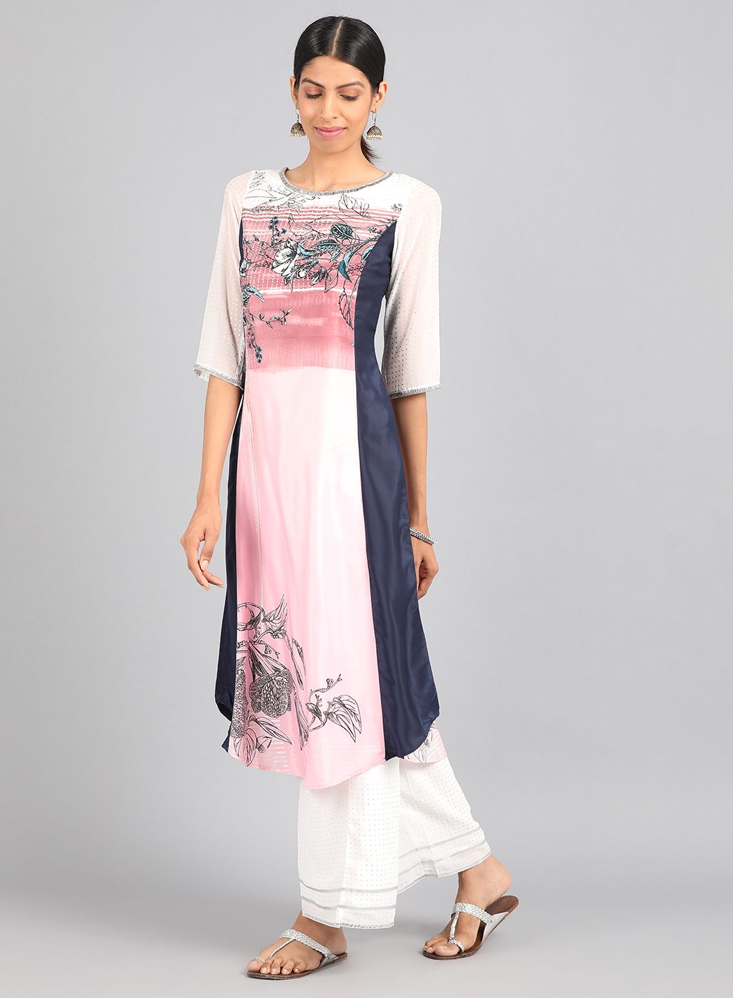 Pink Round Neck Printed kurta