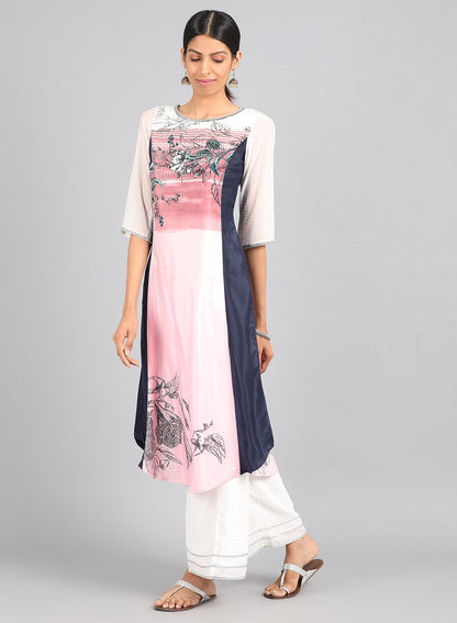 Pink Round Neck Printed kurta