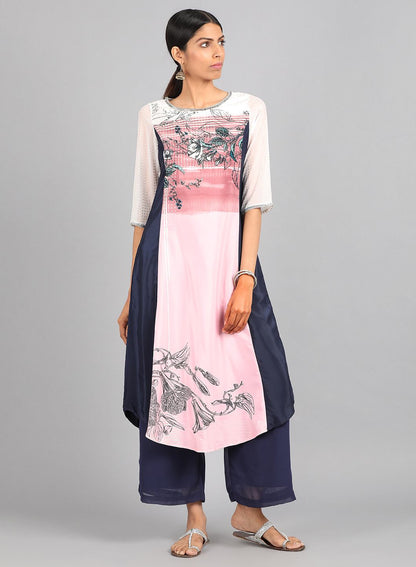 Pink Round Neck Printed kurta
