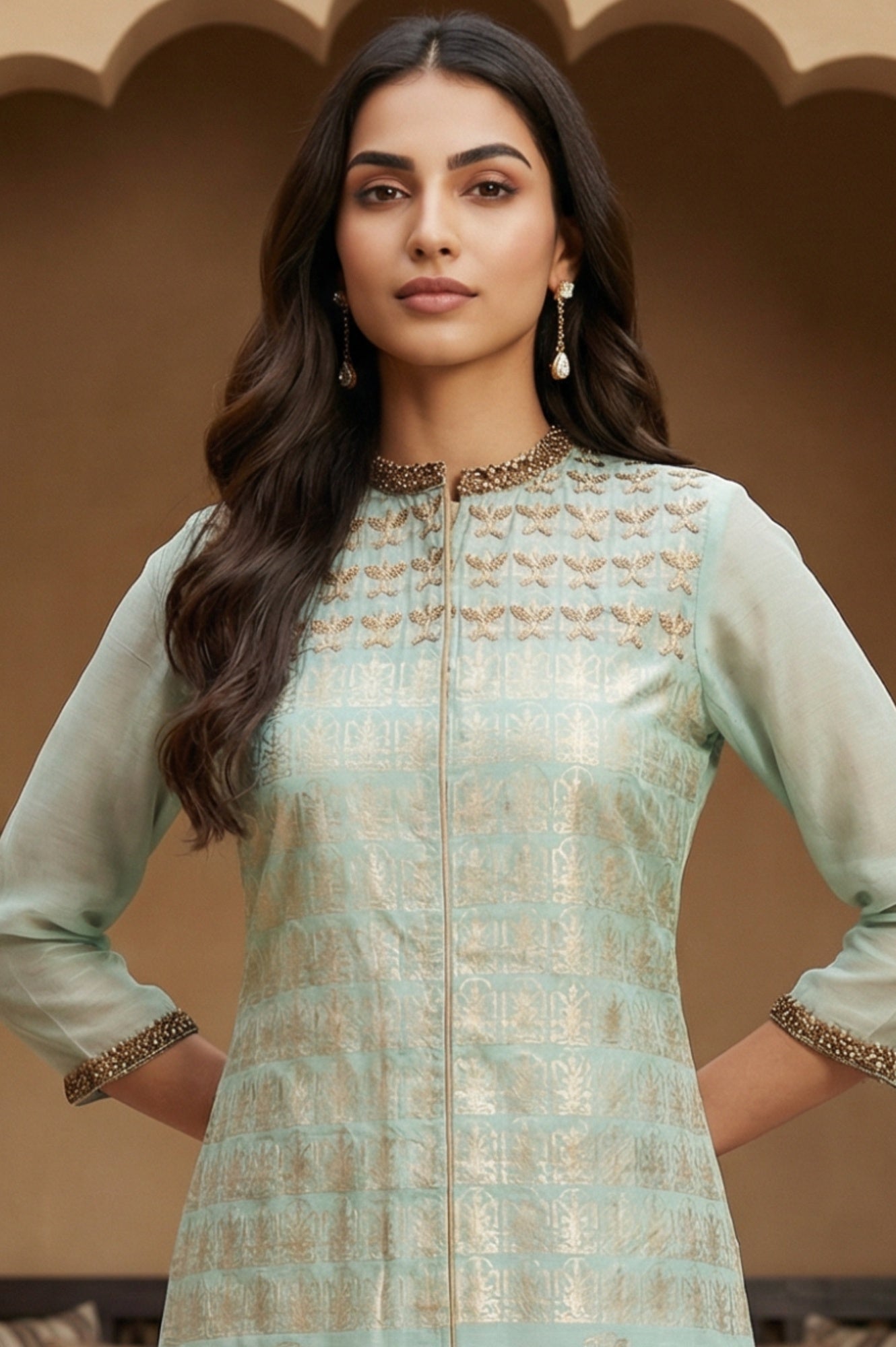 Mint Green Mandarin Neck Printed kurta