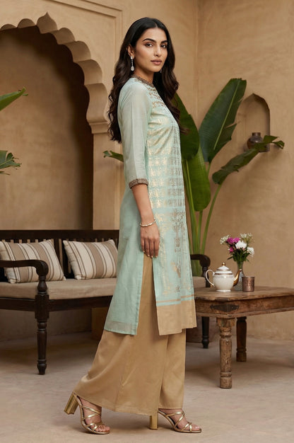 Mint Green Mandarin Neck Printed kurta