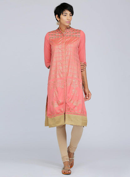 Coral Mandarin Neck Embellished kurta - wforwoman