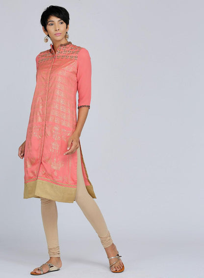 Coral Mandarin Neck Embellished kurta - wforwoman