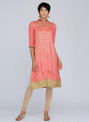 Coral Mandarin Neck Embellished kurta - wforwoman