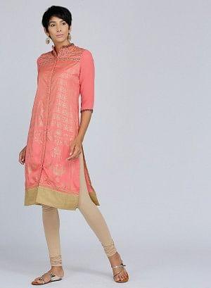 Coral Mandarin Neck Embellished kurta - wforwoman