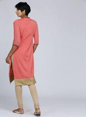 Coral Mandarin Neck Embellished kurta - wforwoman
