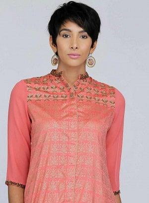 Coral Mandarin Neck Embellished kurta - wforwoman