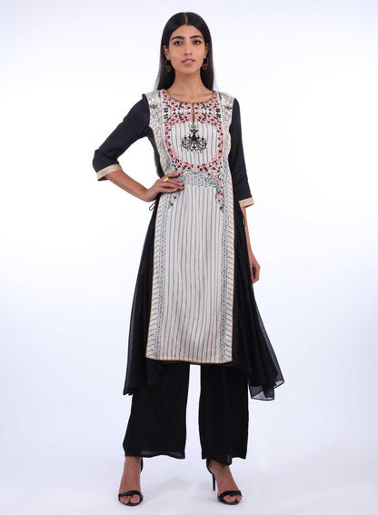 Off-White Round Neck Printed kurta - wforwoman