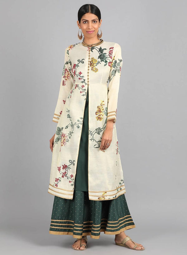 Cream Mandarin Neck Floral Print kurta