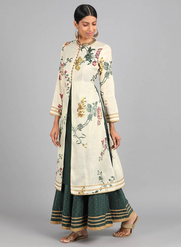 Cream Mandarin Neck Floral Print kurta