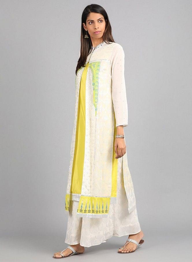 Ecru Mandarin Neck Printed kurta - wforwoman