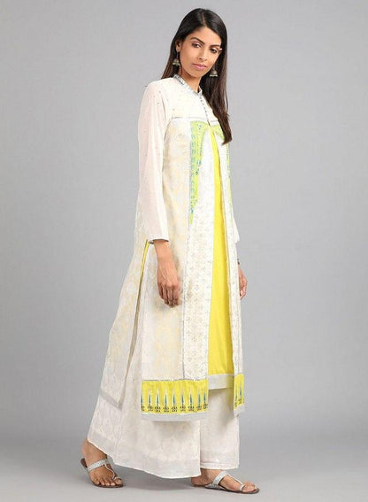 Ecru Mandarin Neck Printed kurta - wforwoman