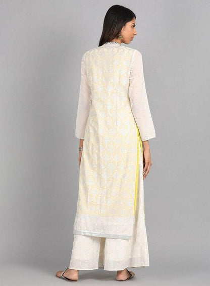 Ecru Mandarin Neck Printed kurta - wforwoman
