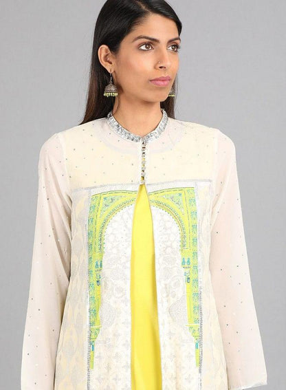 Ecru Mandarin Neck Printed kurta - wforwoman