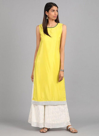 Ecru Mandarin Neck Printed kurta - wforwoman