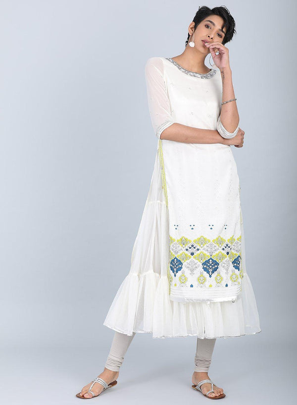 Ecru Round Neck Flared kurta