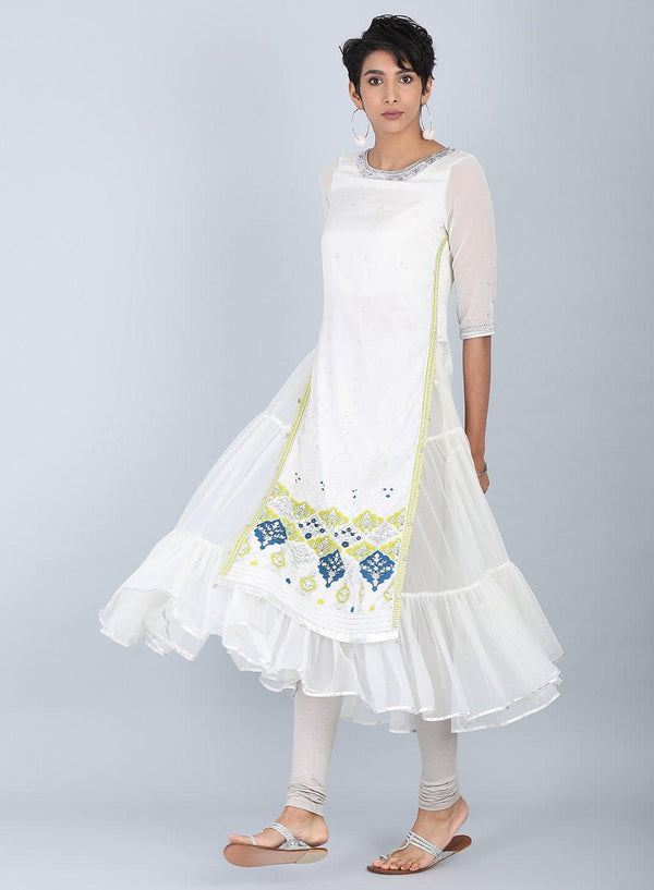 Ecru Round Neck Flared kurta