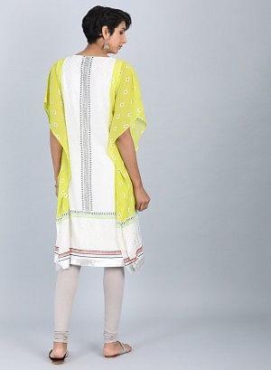 Ecru &amp; Green Round Neck kurta - wforwoman