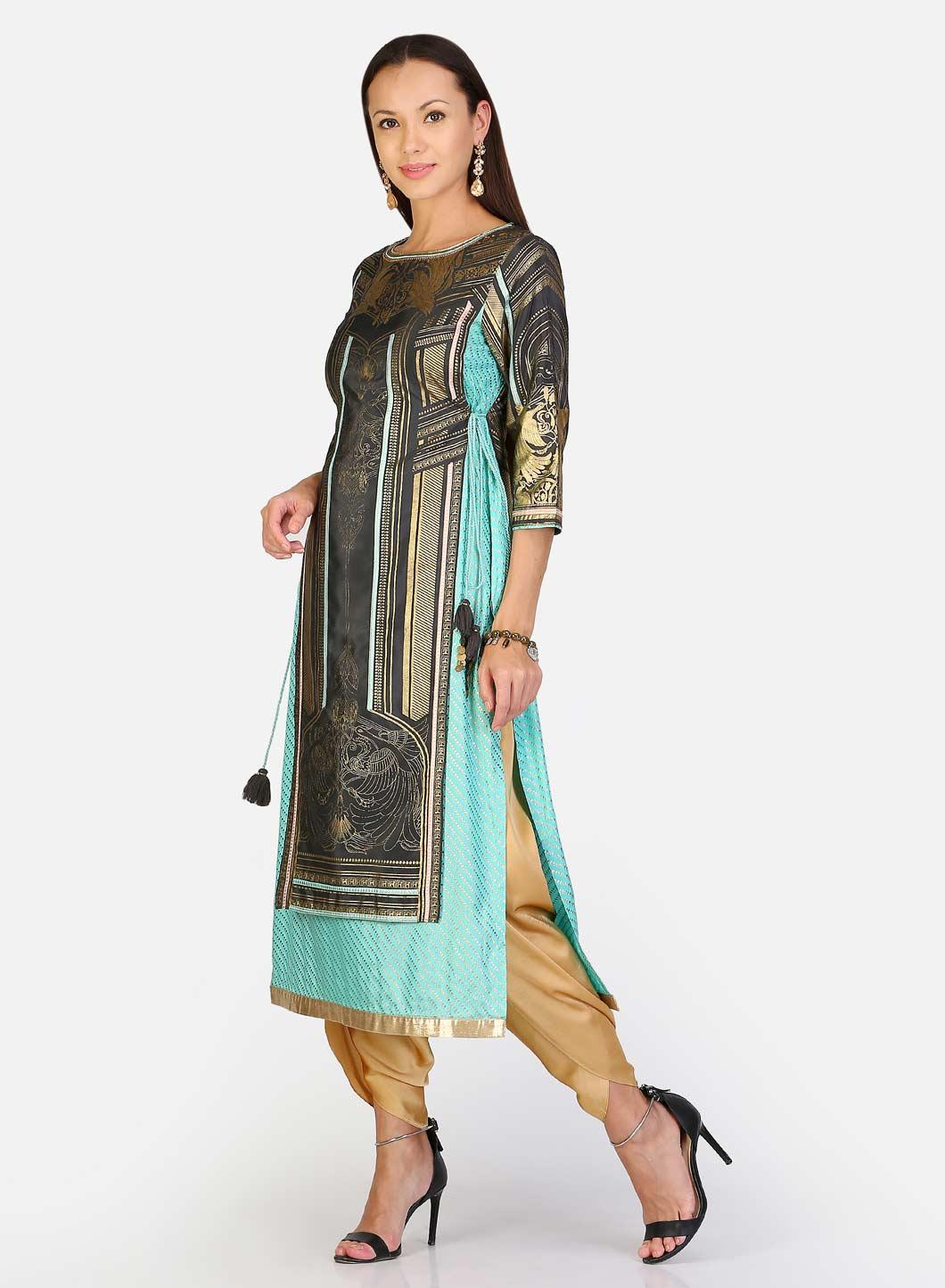 Dark Green Round Neck kurta - wforwoman