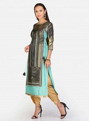 Dark Green Round Neck kurta - wforwoman