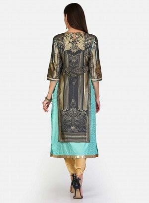 Dark Green Round Neck kurta - wforwoman