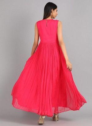 Pink Round Neck Solid kurta Dress - wforwoman