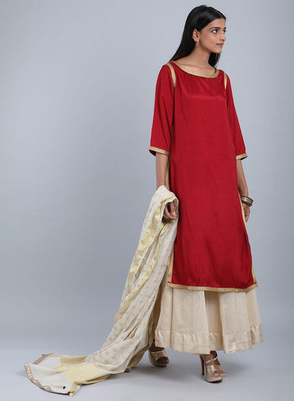 Maroon Round Neck Solid kurta - wforwoman