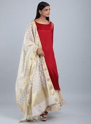 Maroon Round Neck Solid kurta - wforwoman