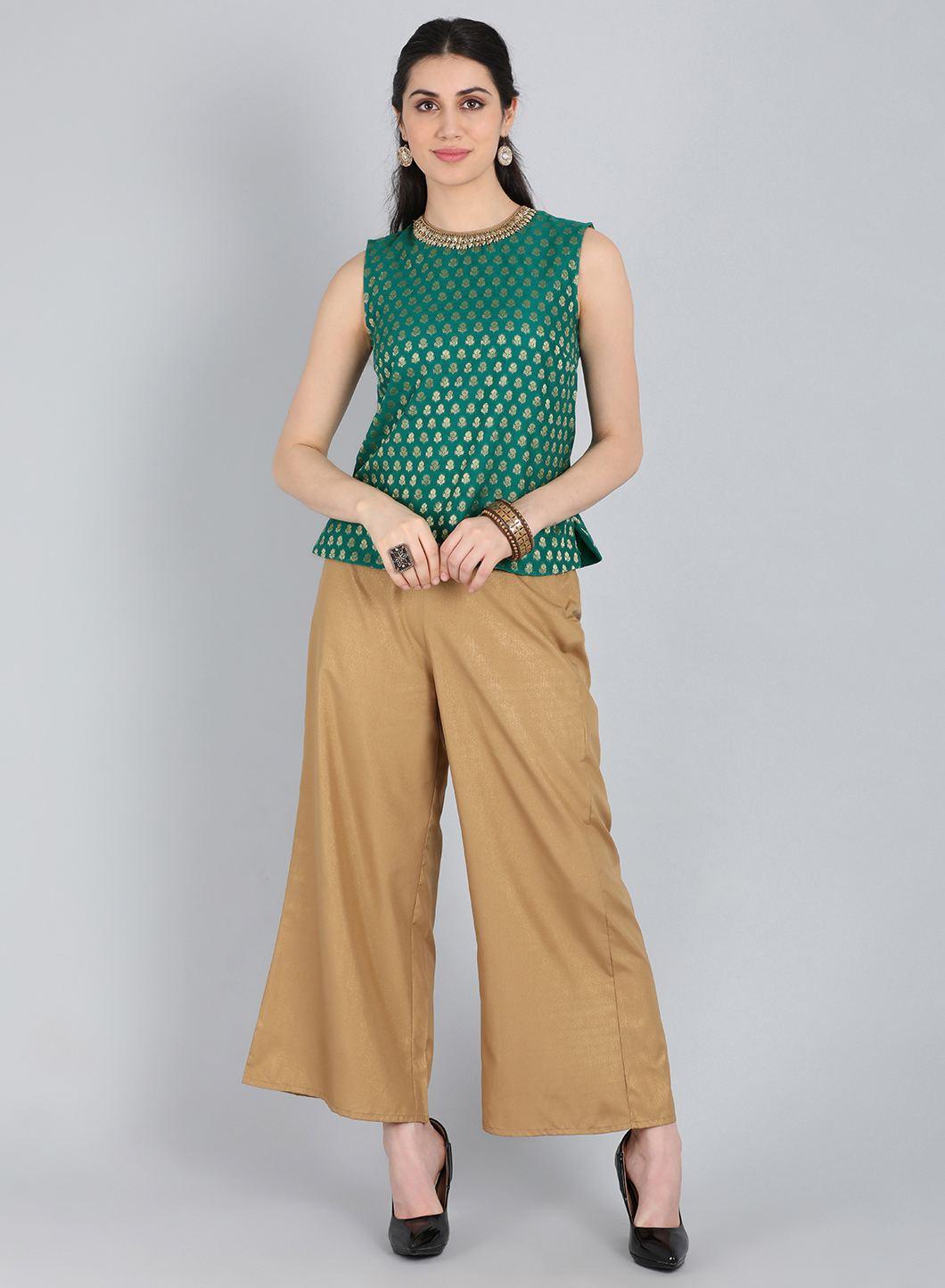 Green Round Neck Embellished Top - wforwoman