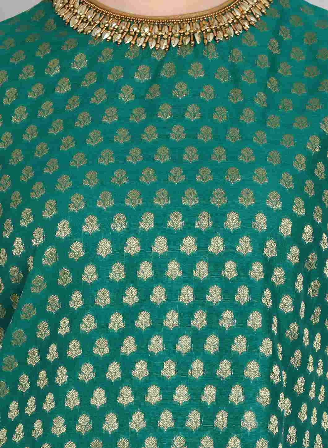 Green Round Neck Embellished Top - wforwoman