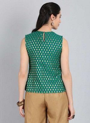Green Round Neck Embellished Top - wforwoman