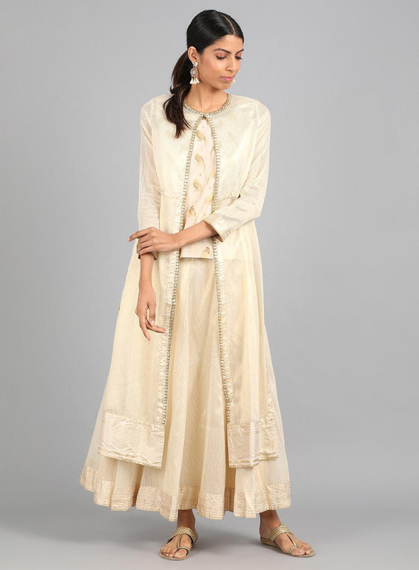 Off-White Round Neck Embellished kurta Set