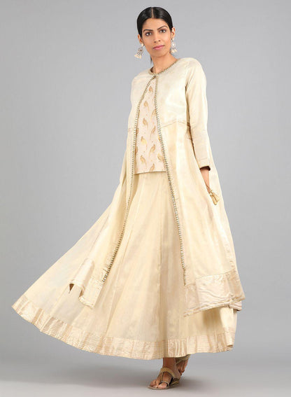 Off-White Round Neck Embellished kurta Set - wforwoman