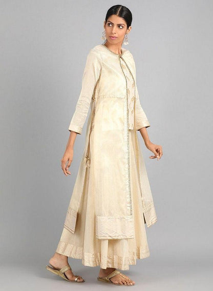 Off-White Round Neck Embellished kurta Set - wforwoman