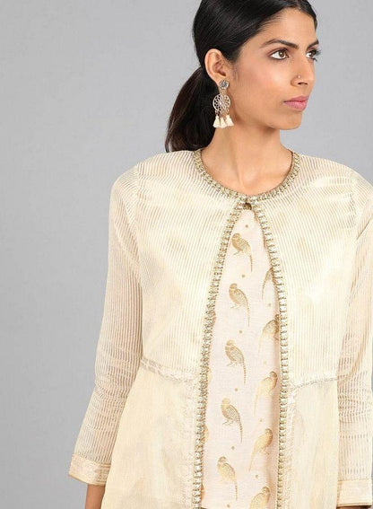 Off-White Round Neck Embellished kurta Set - wforwoman