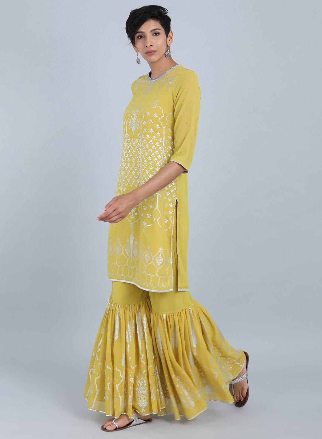 Lime Green Round Neck Printed kurta Set - wforwoman
