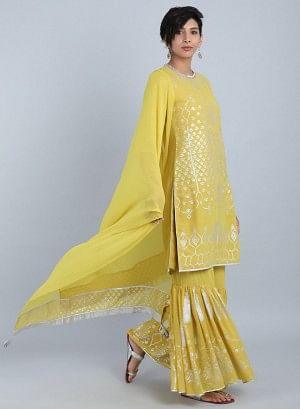 Lime Green Round Neck Printed kurta Set - wforwoman