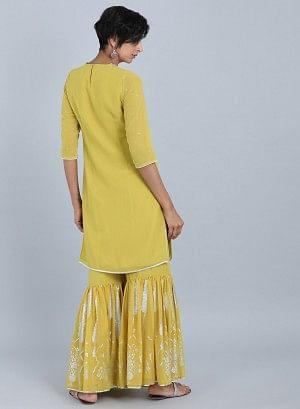 Lime Green Round Neck Printed kurta Set - wforwoman