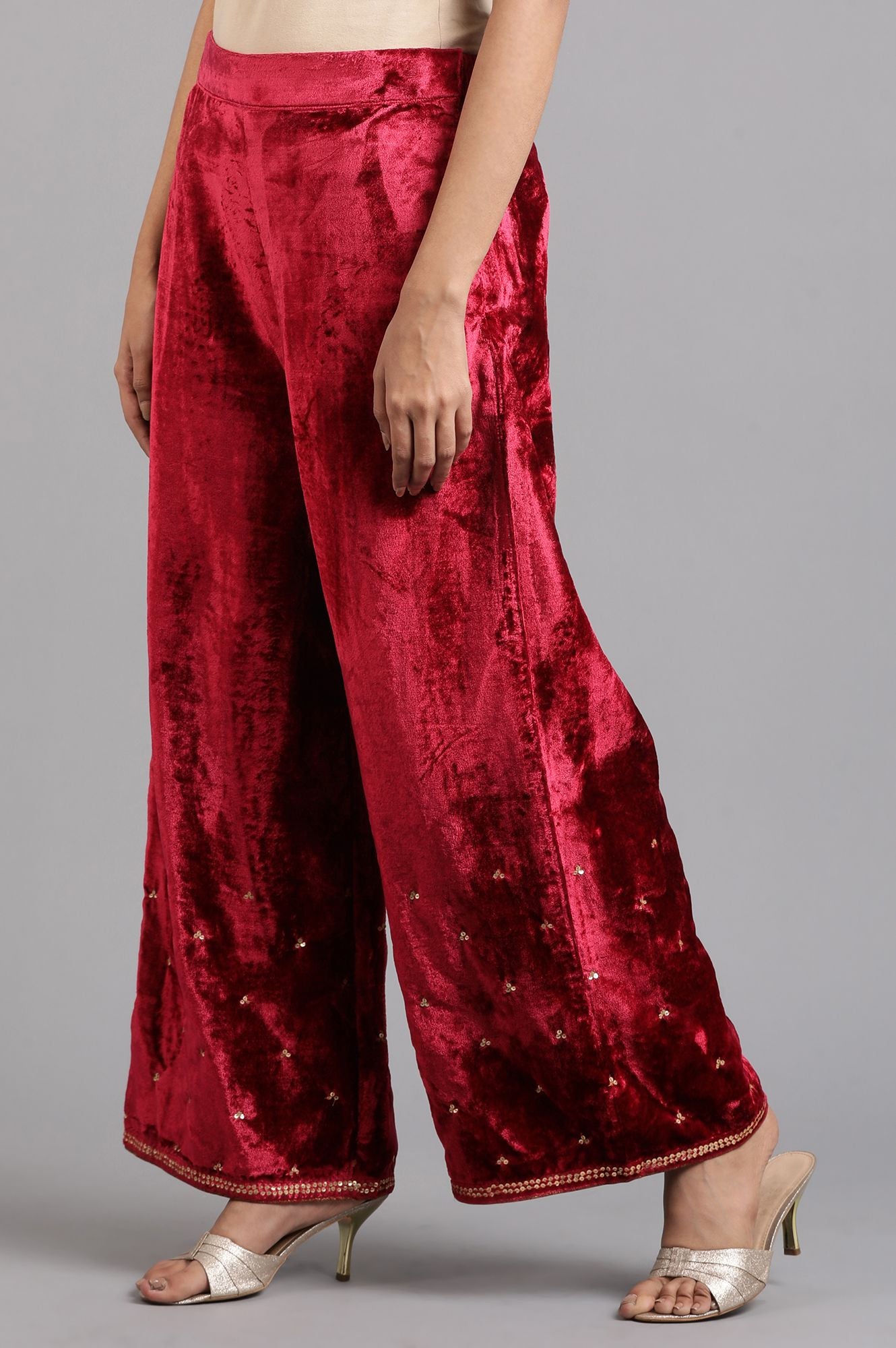 Buy Red Solid Velvet Pants Online for Woman | WforWoman