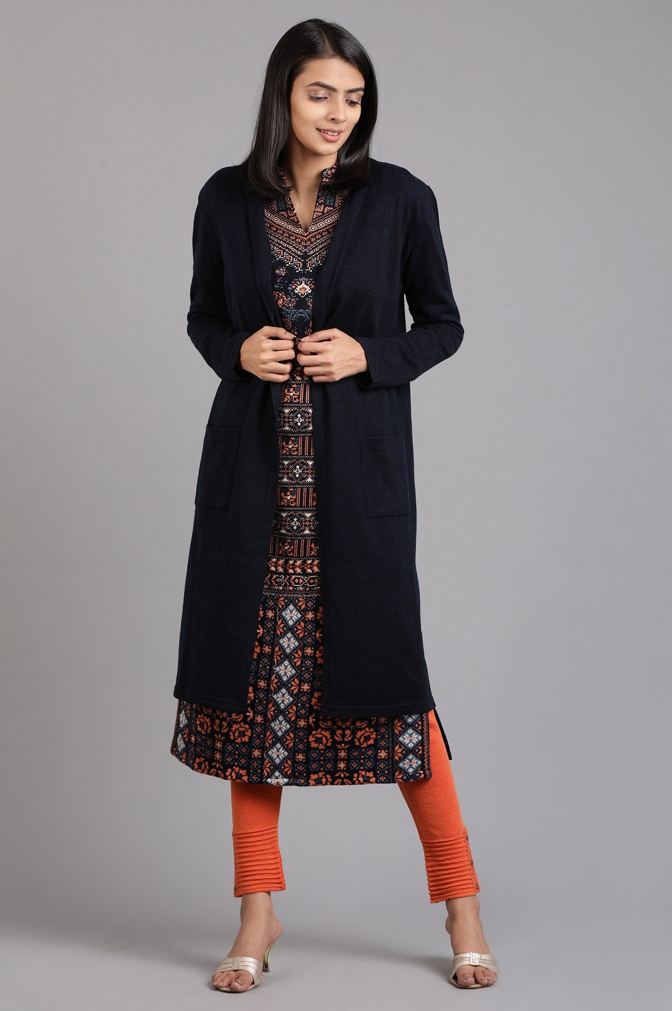 Blue Mandarin Neck Yarn-dyed Winter kurta