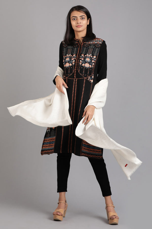 Black Mandarin Neck Yarn-dyed Winter kurta