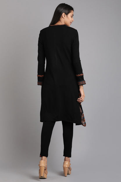 Black Mandarin Neck Yarn-dyed Winter kurta