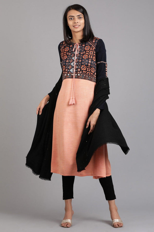 Orange Round Neck Solid Winter kurta