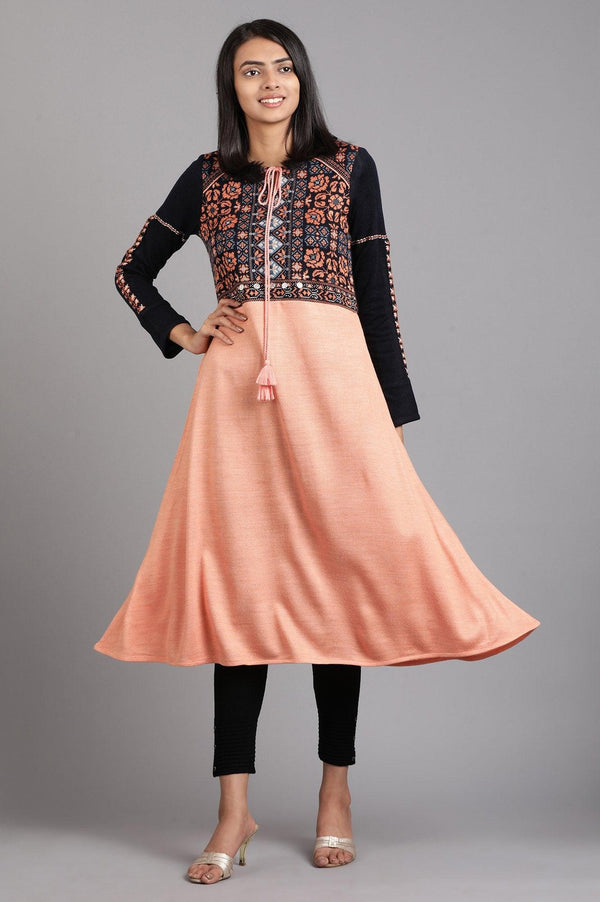 Orange Round Neck Solid Winter kurta